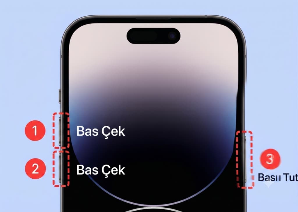 iPhone Hard Reset tuş kombinasyonu: Ses Aç, Ses Kıs, Yan tuşu basılı tut