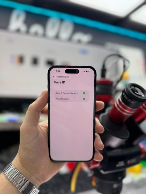 iPhone Face ID onarımı sonrası — başarılı denetim